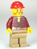 LEGO cty0467 Flannel Shirt with Pocket and Belt, Dark Tan Legs, Red Construction Helmet, Beard